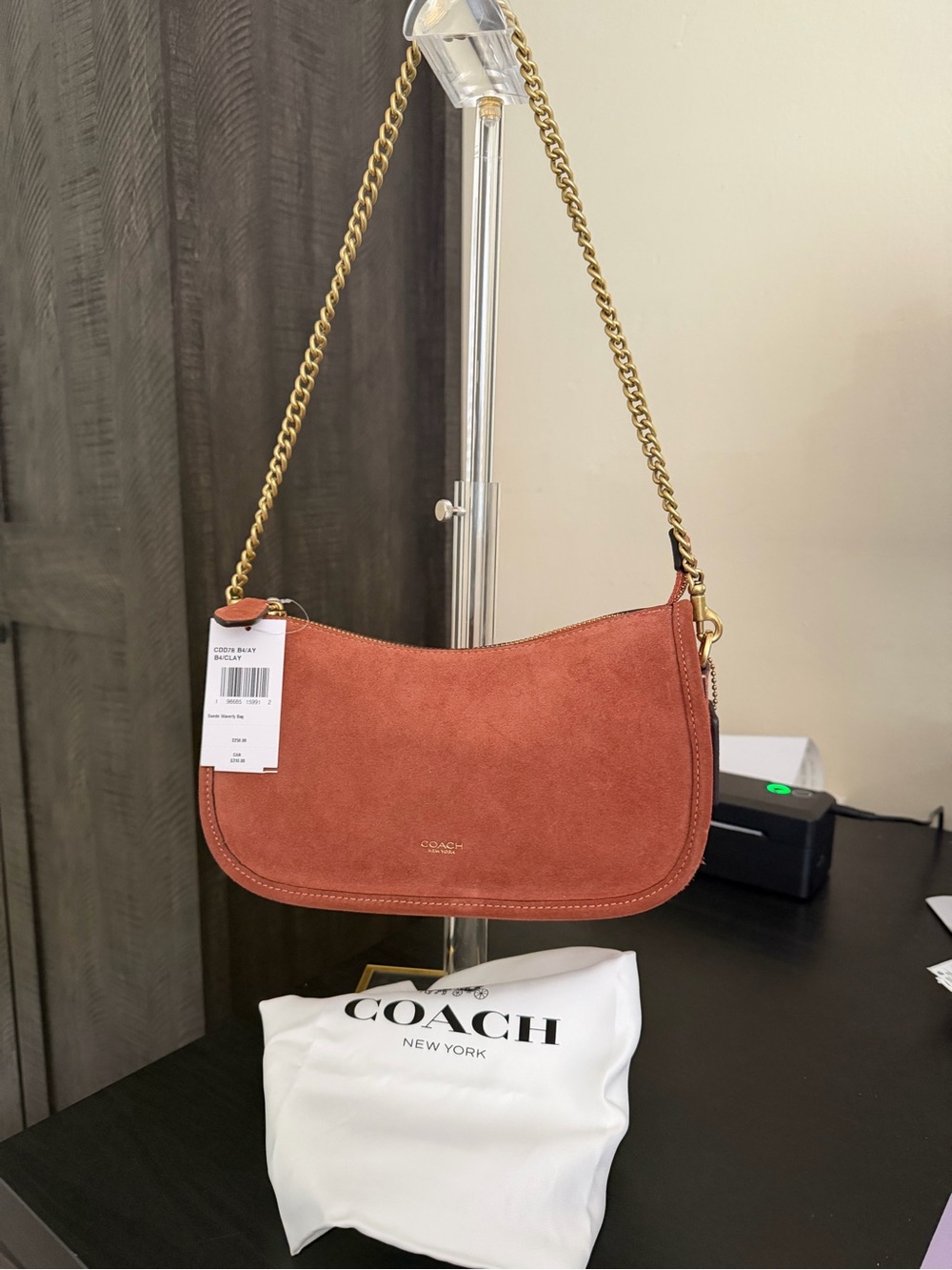 Coach Waverly suede in Clay color , 3 straps chain, shoulder and crossbody